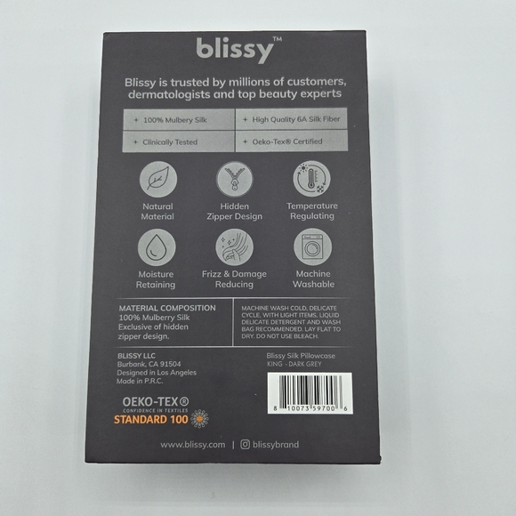 NWT Blissy Pillowcase, Dark Gray, Sandard/Queen Or King Size - Picture 5 of 9